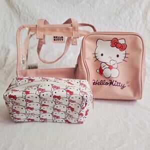 Sanrio Hello Kitty Three Piece Toiletry/Travel Bag Set Clear, Pink, White NWOT